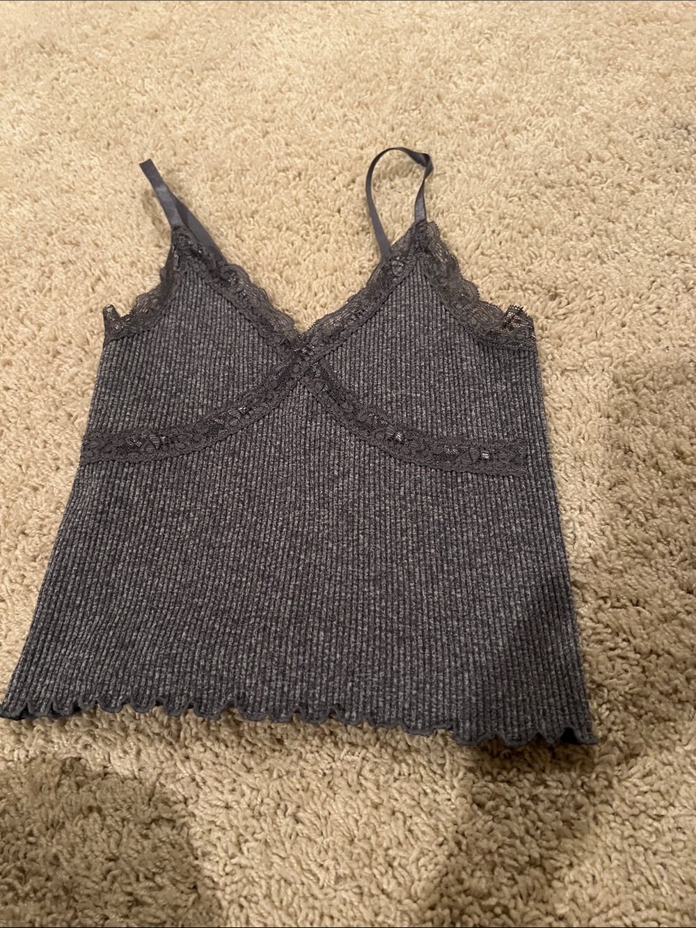 Gypsy + Jade Ribbed Lace Trim Camisole Style  Sleeveless Top